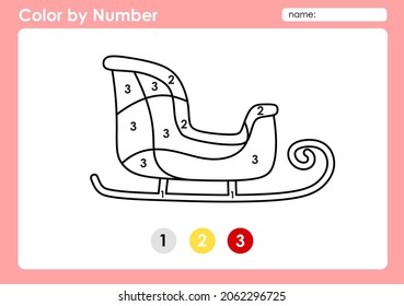 Color by number worksheet for kids learning numbers by coloring vehicles transportation Xmas sleigh ride