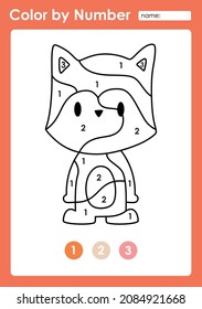 Color by number worksheet for kids learning numbers by coloring Fox