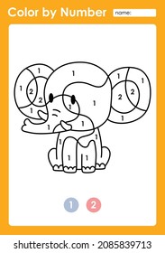 Color by number worksheet for kids learning numbers by coloring  Elephant