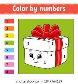 Color by numbers  Christmas theme  Activity worksheet  Game for children  Cartoon character  Vector illustration 