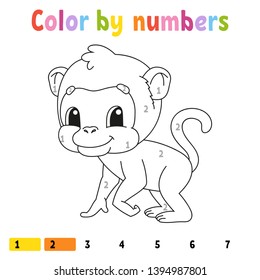 Color by numbers. Coloring book for kids. Cheerful character. Vector illustration. Cute cartoon style. Hand drawn. Fantasy page for children. Isolated on white background.