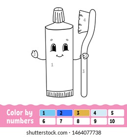 Color by numbers. Coloring book for kids. Cheerful character. Vector illustration. Cute cartoon style. Hand drawn. Fantasy page for children. Isolated on white background.