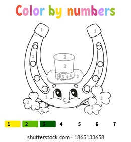 Color by numbers. Coloring book for kids. Vector illustration. Cartoon character. Hand drawn. Worksheet page for children. Isolated on white background. St. Patrick's day.