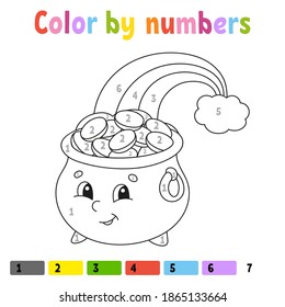 Color by numbers. Coloring book for kids. Vector illustration. Cartoon character. Hand drawn. Worksheet page for children. Isolated on white background. St. Patrick's day.