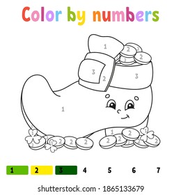 Color by numbers. Coloring book for kids. Vector illustration. Cartoon character. Hand drawn. Worksheet page for children. Isolated on white background. St. Patrick's day.