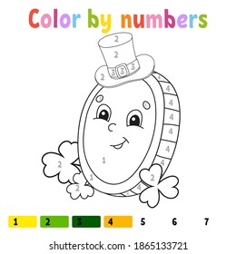 Color by numbers. Coloring book for kids. Vector illustration. Cartoon character. Hand drawn. Worksheet page for children. Isolated on white background. St. Patrick's day.
