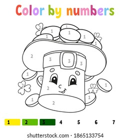 Color by numbers. Coloring book for kids. Vector illustration. Cartoon character. Hand drawn. Worksheet page for children. Isolated on white background. St. Patrick's day.