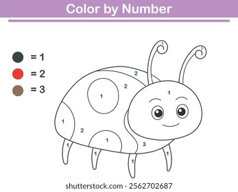 Color by numbers. Coloring page for kids. Coloring with cute ladybirds. Vector illustration