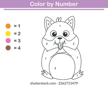 Color by numbers. Coloring page for kids. Coloring with cute hamster. Vector illustration