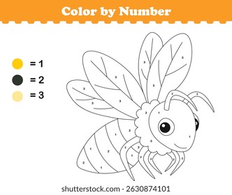 Colorir por números. Página de cores para crianças. Coloração com abelha fofa. Ilustração vetorial