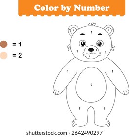Color by numbers. Coloring page for kids. Coloring with cute bear. Vector illustration