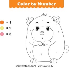 Color by numbers. Coloring page for kids. Coloring with cute hamster. Vector illustration