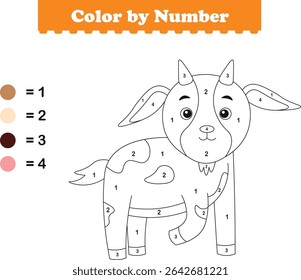 Color by numbers. Coloring page for kids. Coloring with cute goat. Vector illustration
