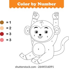 Color by numbers. Coloring page for kids. Coloring with cute monkey. Vector illustration