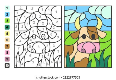 Color By Numbers Cow Meadow Puzzle Stock Vector (Royalty Free ...