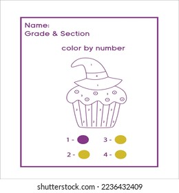 Color by numbers cup-cake. Puzzle game for children education, colors for drawing and learning mathematics