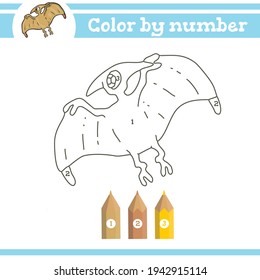 Color by numbers. Dinosaur Coloring page for preschool children. Learn numbers for kindergartens and schools. Educational game.