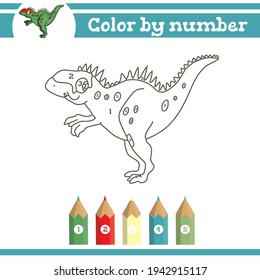 Color by numbers. Dinosaur Coloring page for preschool children. Learn numbers for kindergartens and schools. Educational game.
