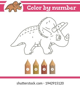 Color by numbers. Dinosaur Coloring page for preschool children. Learn numbers for kindergartens and schools. Educational game.