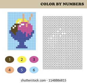 Color by numbers, education game for children. Coloring book with numbered squares. Drawing kids activity. Ice cream.