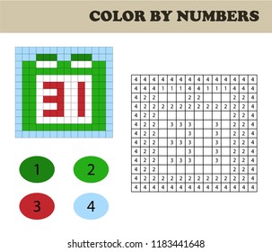 Color by numbers, education game for children. Coloring book with numbered squares. Christmas. Сalendar.