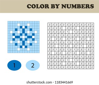 Color by numbers, education game for children. Coloring book with numbered squares. Christmas. Snowflake.