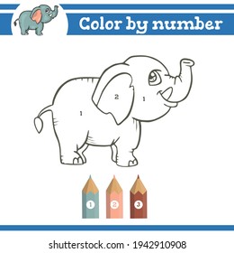 Color by numbers. Elephant Coloring page for preschool children. Learn numbers for kindergartens and schools. Educational game.