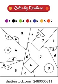 Color by Numbers Game. Abstract shapes coloring educational materials for kids