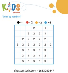 Color by numbers. Mathematical pixel puzzle. Easy colorful worksheet with addition and subtraction, for children in preschool, elementary and middle school.