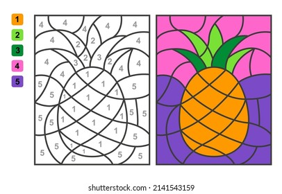 Color By Numbers Pineapple Slice. Puzzle Game For Children Education, Colors For Drawing And Learning Mathematics