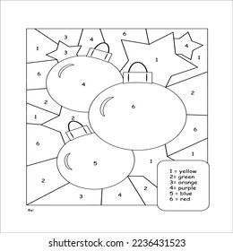Color by numbers. Puzzle game for children education, colors for drawing and learning mathematics