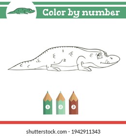 Color by numbers.Crocodile  Coloring page for preschool children. Learn numbers for kindergartens and schools. Educational game.