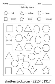 Color by shape. Black and white worksheet for children.