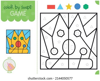 Color by shape, educational game for children, cartoon style crown