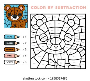 Color by subtraction, education game for children, Bear