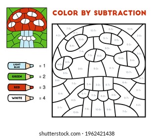 Color por sustracción, juego de educación para niños, hongo Amanita