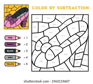 Color by subtraction, education game for children, womens shoe