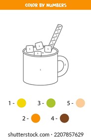 Color cacao cup by numbers. Coloring page for kids. 