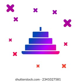 Color Cake with burning candles icon isolated on white background. Happy Birthday. Gradient random dynamic shapes. Vector