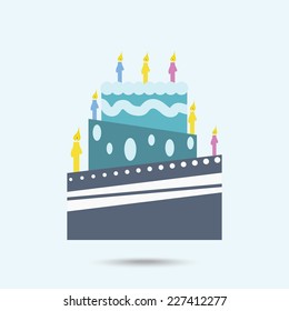 Color cake on the blue background. Vector