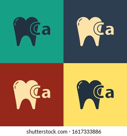 Color Calcium for tooth icon isolated on color background. Tooth symbol for dentistry clinic or dentist medical center. Vintage style drawing. Vector Illustration