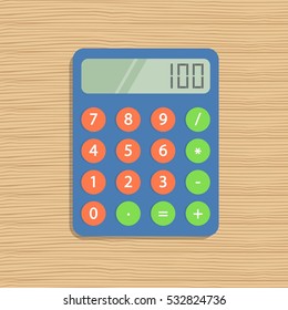 Color calculator for children. Flat icon on a wooden background. Vector illustration. It can be used for web banner, websites and mobile, infographics