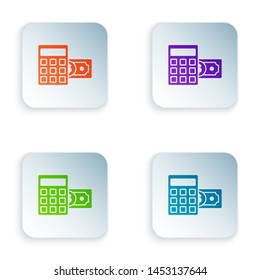 Color Calculator with dollar symbol icon isolated on white background. Money saving concept. Accounting symbol. Set icons in colorful square buttons. Vector Illustration