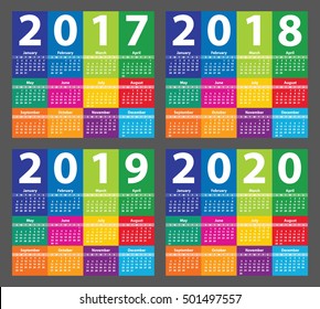 Color Calendar 2017 starting from Sunday. Vector illustration