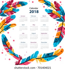 color calendar of dream catcher with feathers in the style of flat. Isolated on white background. Vector illustration