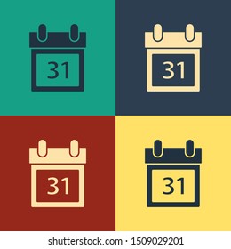 Color Calendar with Halloween date 31 october icon isolated on color background. Happy Halloween party. Vintage style drawing. Vector Illustration
