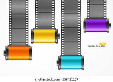 Color Camera Film Roll Cartrige Set Web Design Element for Business. Vector illustration