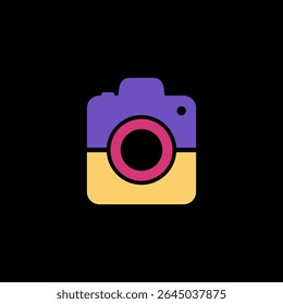 Color camera icon isolated on black background