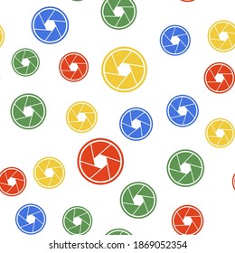 Color Camera shutter icon isolated seamless pattern on white background. Vector.