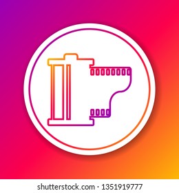 Color Camera vintage film roll cartridge line icon isolated on color background. Film reel icon. 35mm film canister. Filmstrip photographer equipment. Circle white button. Vector Illustration